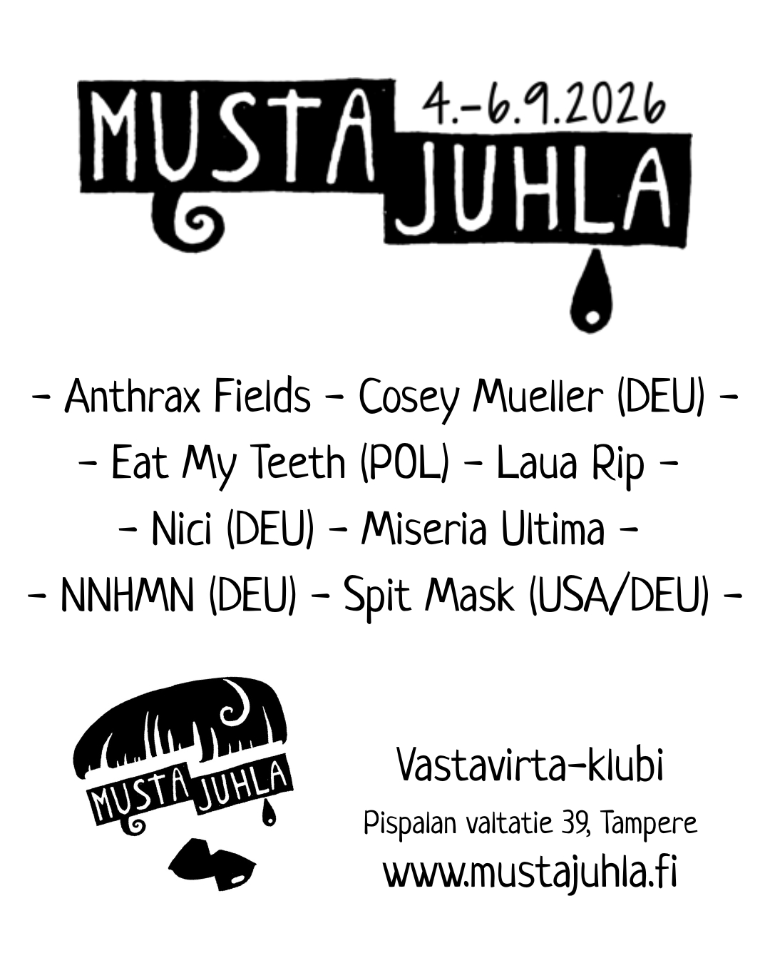 Musta Juhla 2026 festival poster listing artists.